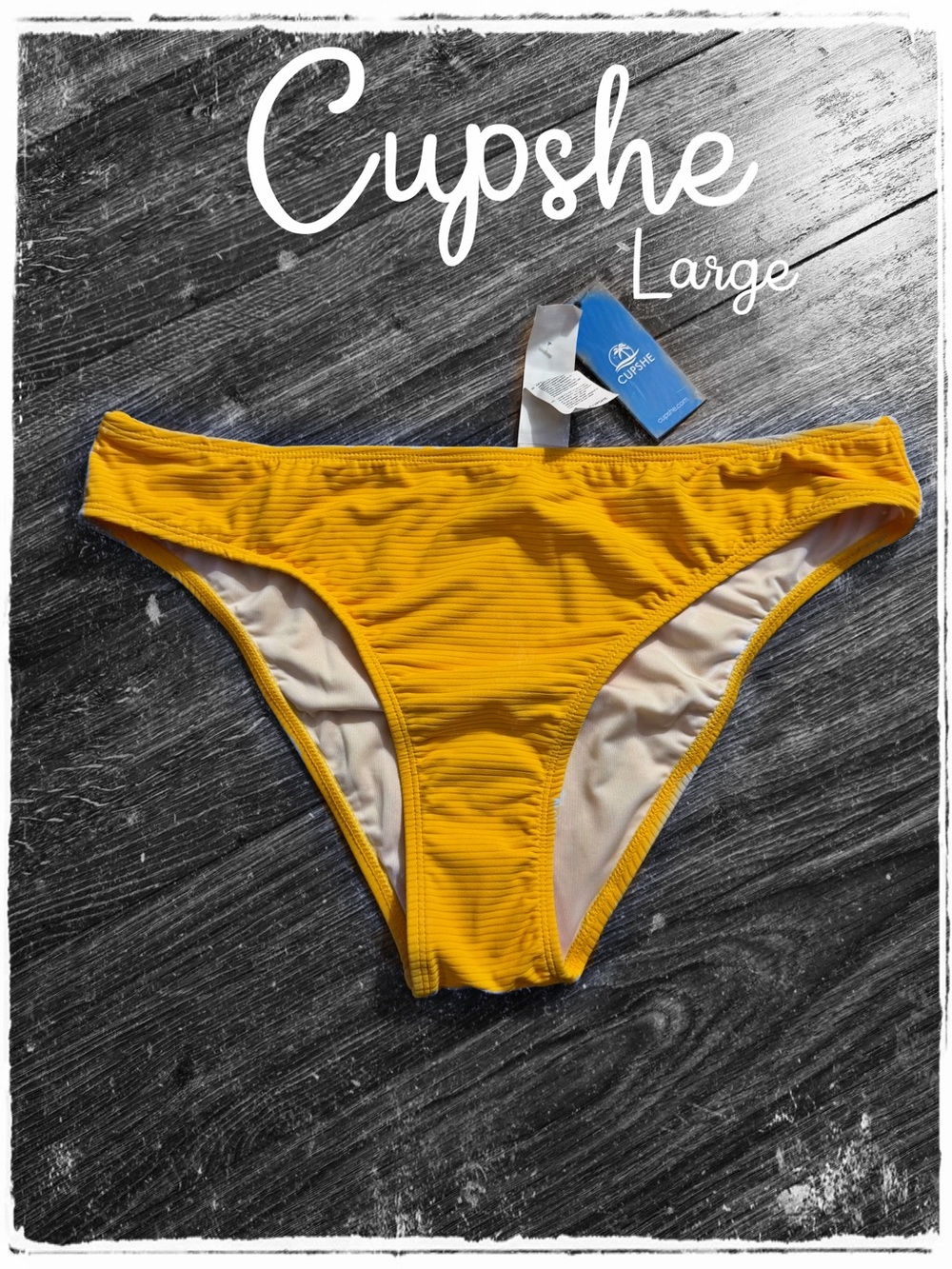Cupshe Bright Golden Yellow Ribbed Bikini Bottom-Large